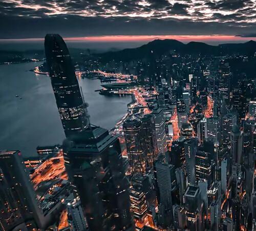 赛博朋克香港城市航拍夜景 4K超高清 实拍繁华都市视频素材剪辑